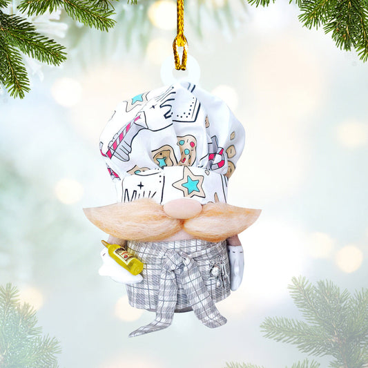 Custom Shaped Gnome Chef Acrylic Shaped Christmas Ornament, Custom Name Chef Ornament OO1672