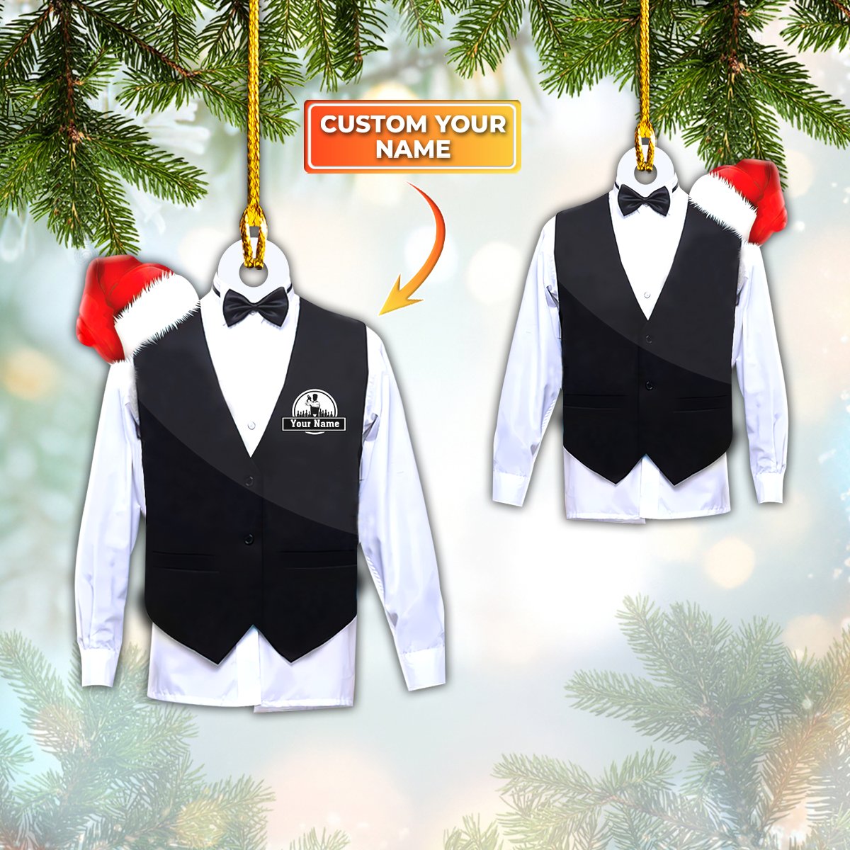 Custom Vest Uniform Bartender and Barista Ornament, Gift for Bartender Uniform Christmas Ornament OO1631