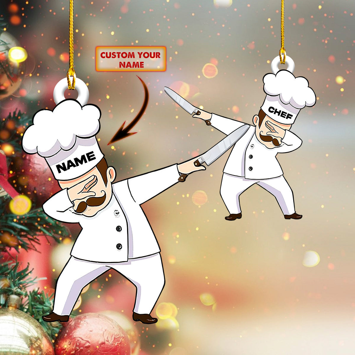 Personalized Chef Dabbing Christmas Flat Ornament, Chef Gift, Chef Ornament SO1185