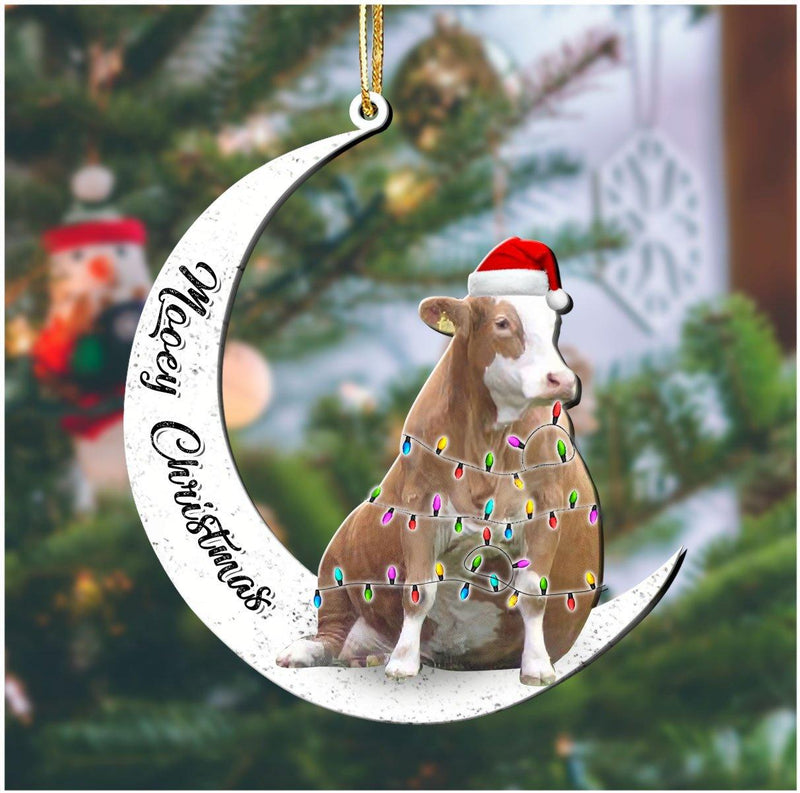 Cow On The Moon Mooey Christmas Wood Custom Shape Ornament OO1678