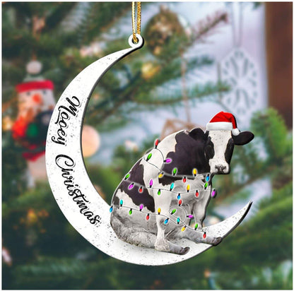 Cow On The Moon Mooey Christmas Wood Custom Shape Ornament OO1678