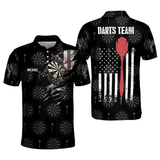 American Athlete Red Custom Darts Polo Shirts for Men, Flag Shirt, Dart Shirt DMO0002