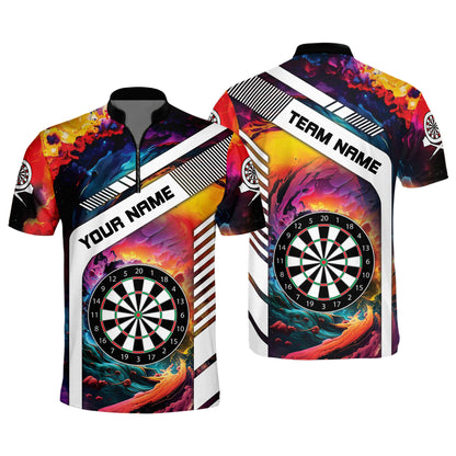 Lasfour Personalized Rainbow Background Dart Boart Polo Shirt, Perfect Shirt for Dart Lovers DMO0069