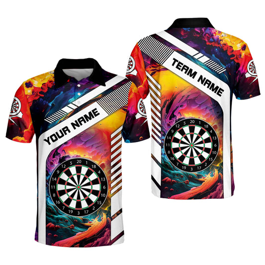 Lasfour Personalized Rainbow Background Dart Boart Polo Shirt, Perfect Shirt for Dart Lovers DMO0069