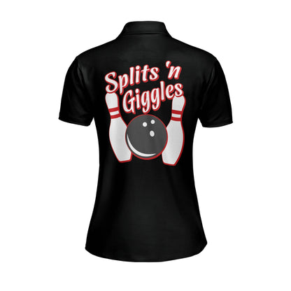 Personalized Splits 'n Giggles Black Bowling Women Polo Shirt, Gift for Bowler SO1356