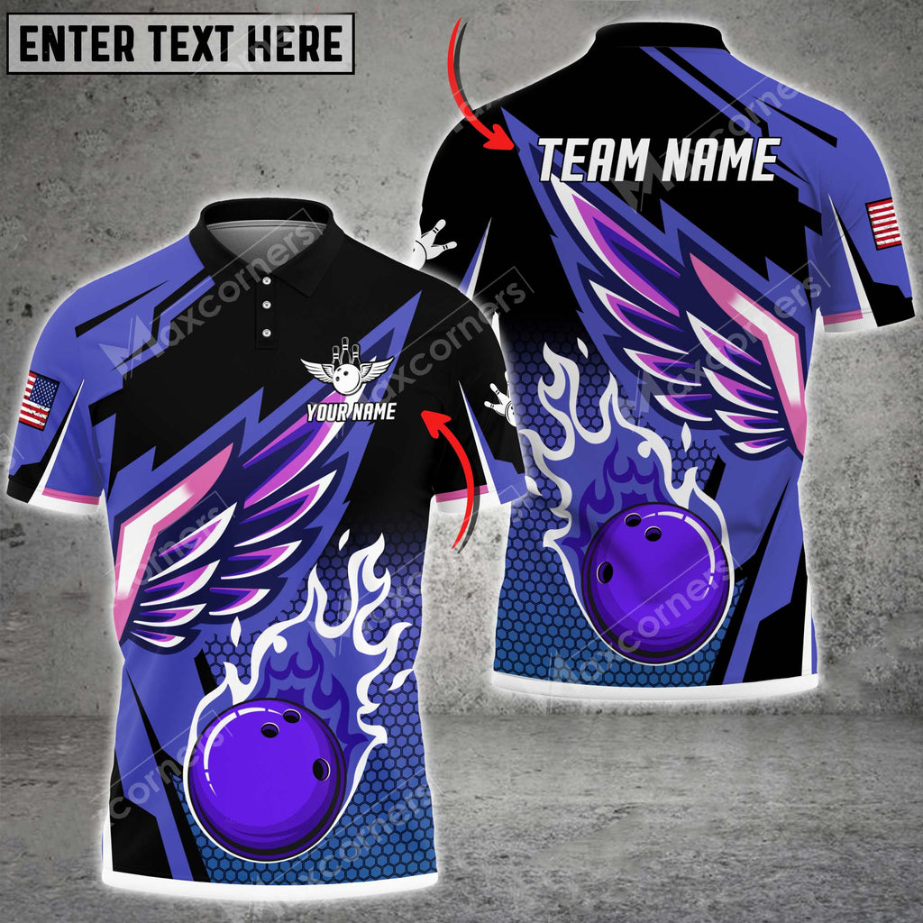 Bowling And Pins Cool Wings Pattern Multicolor Option Customized Name And Team Name Polo Shirt BO0454