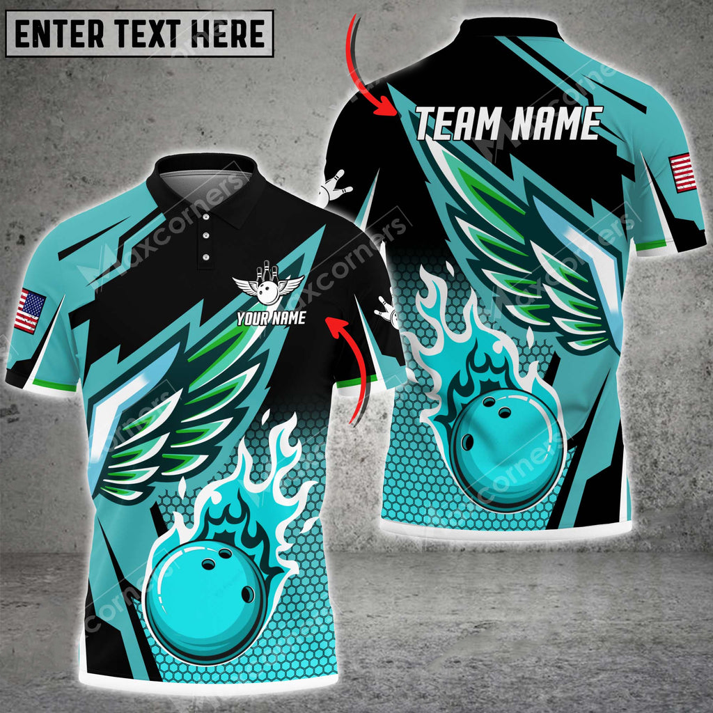 Bowling And Pins Cool Wings Pattern Multicolor Option Customized Name And Team Name Polo Shirt BO0454