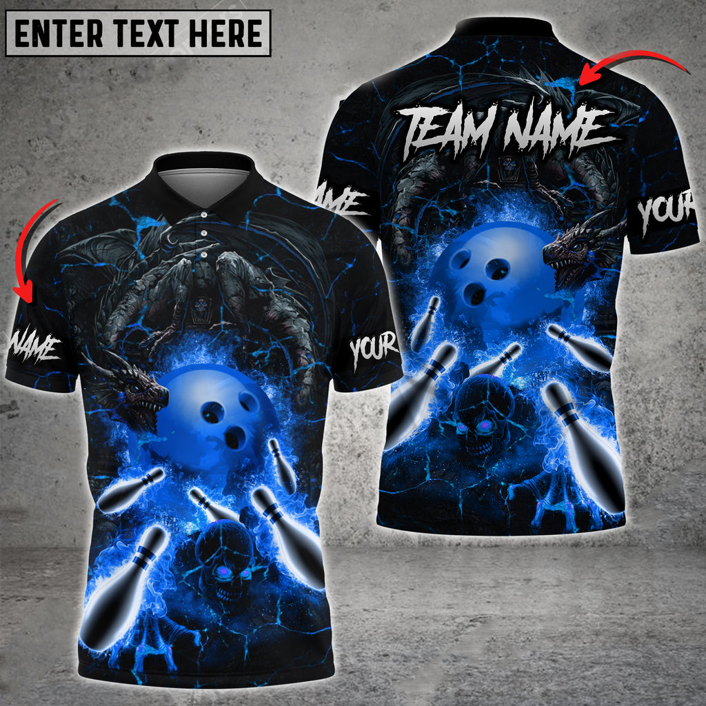 Bowling And Pins Dragon And Skull Multicolored Bowling Jerseys Custom Name And Team Name 3D Polo Shirt BO0459