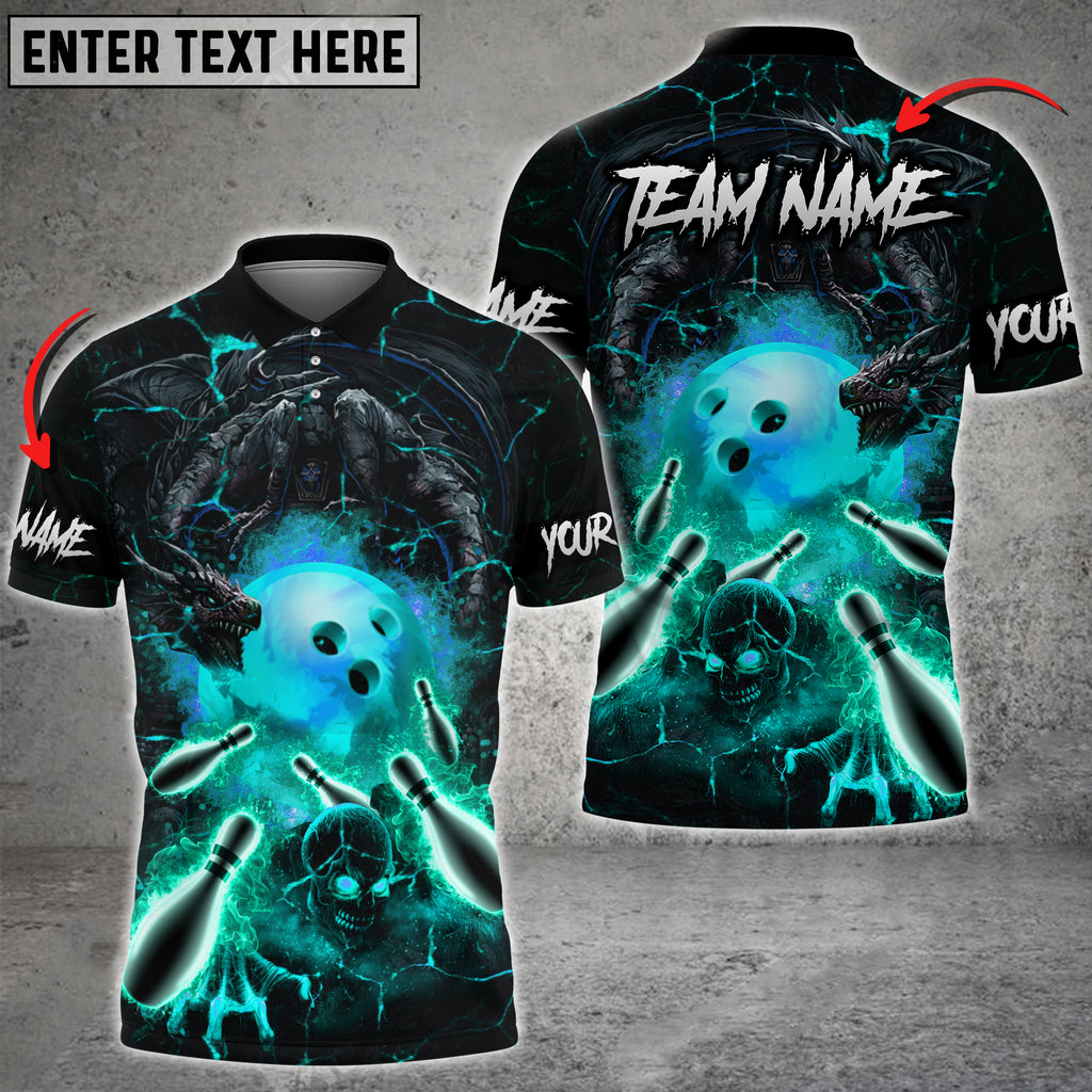 Bowling And Pins Dragon And Skull Multicolored Bowling Jerseys Custom Name And Team Name 3D Polo Shirt BO0459