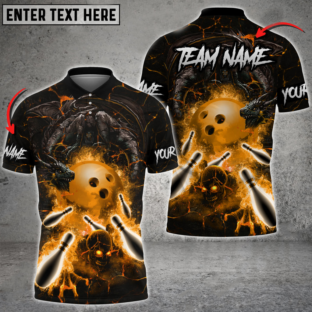 Bowling And Pins Dragon And Skull Multicolored Bowling Jerseys Custom Name And Team Name 3D Polo Shirt BO0459