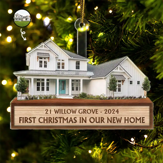 Custom Photo First Christmas In Our New House - Personalized Cutout Acrylic Ornament, New Home Ornament 2024 ON0013