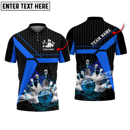 Bowling Ball and Pins Water Hexagon Pattern Pro Sport Jersey Multicolor Customized Name 3D Polo Shirt BO0390