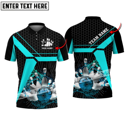 Bowling Ball and Pins Water Hexagon Pattern Pro Sport Jersey Multicolor Customized Name 3D Polo Shirt BO0390