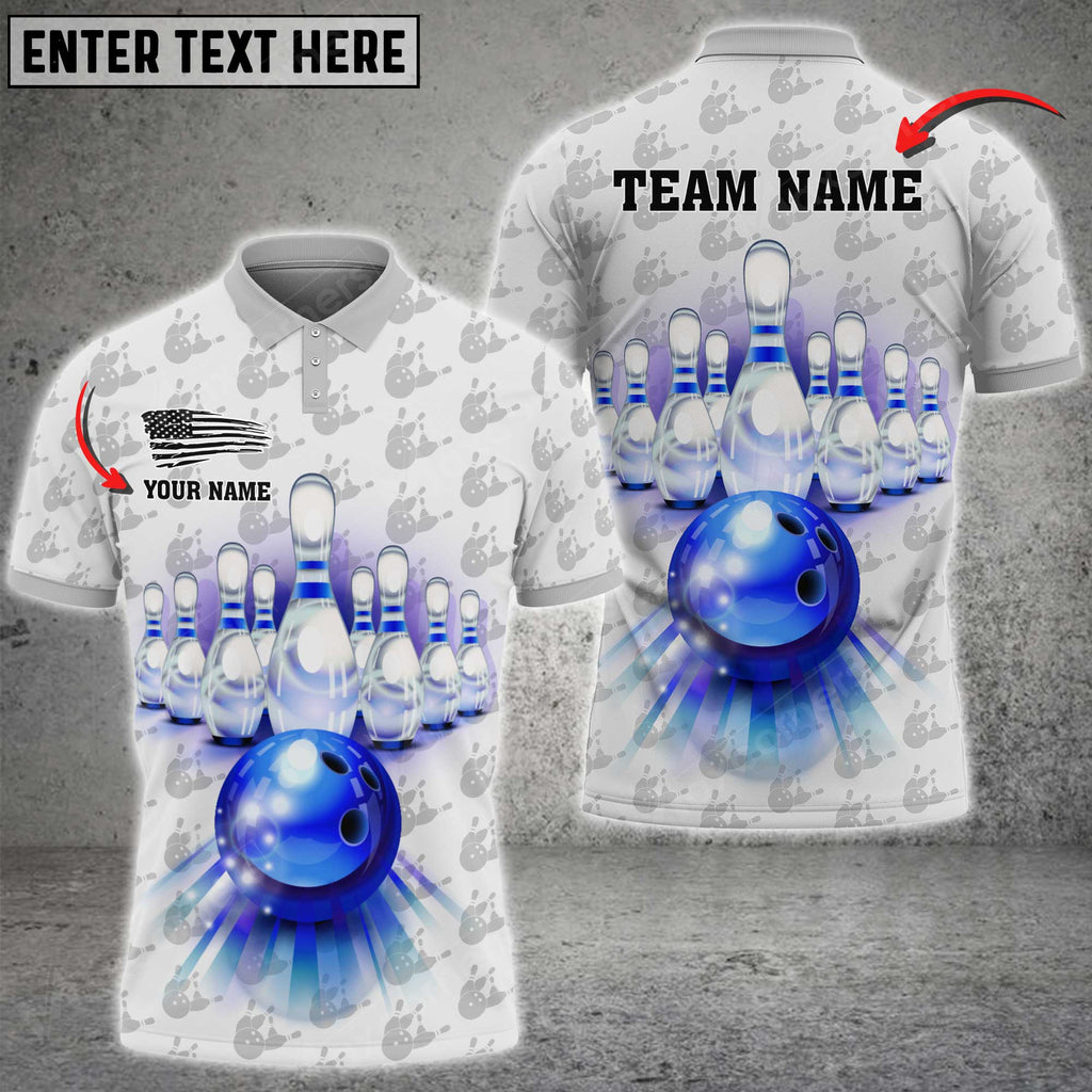 Bowling And Pins Pattern Multicolored Bowling Jerseys Custom Name And Team 3D Polo Shirt BO0455