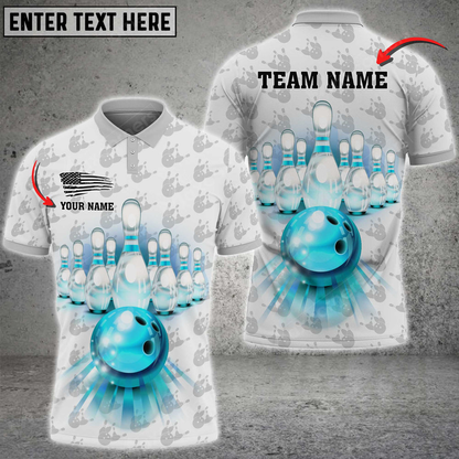 Bowling And Pins Pattern Multicolored Bowling Jerseys Custom Name And Team 3D Polo Shirt BO0455