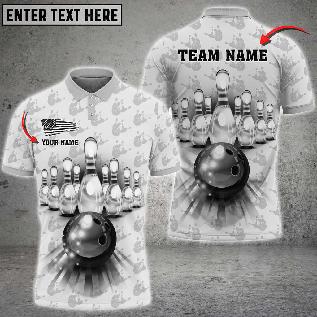 Bowling And Pins Pattern Multicolored Bowling Jerseys Custom Name And Team 3D Polo Shirt BO0455