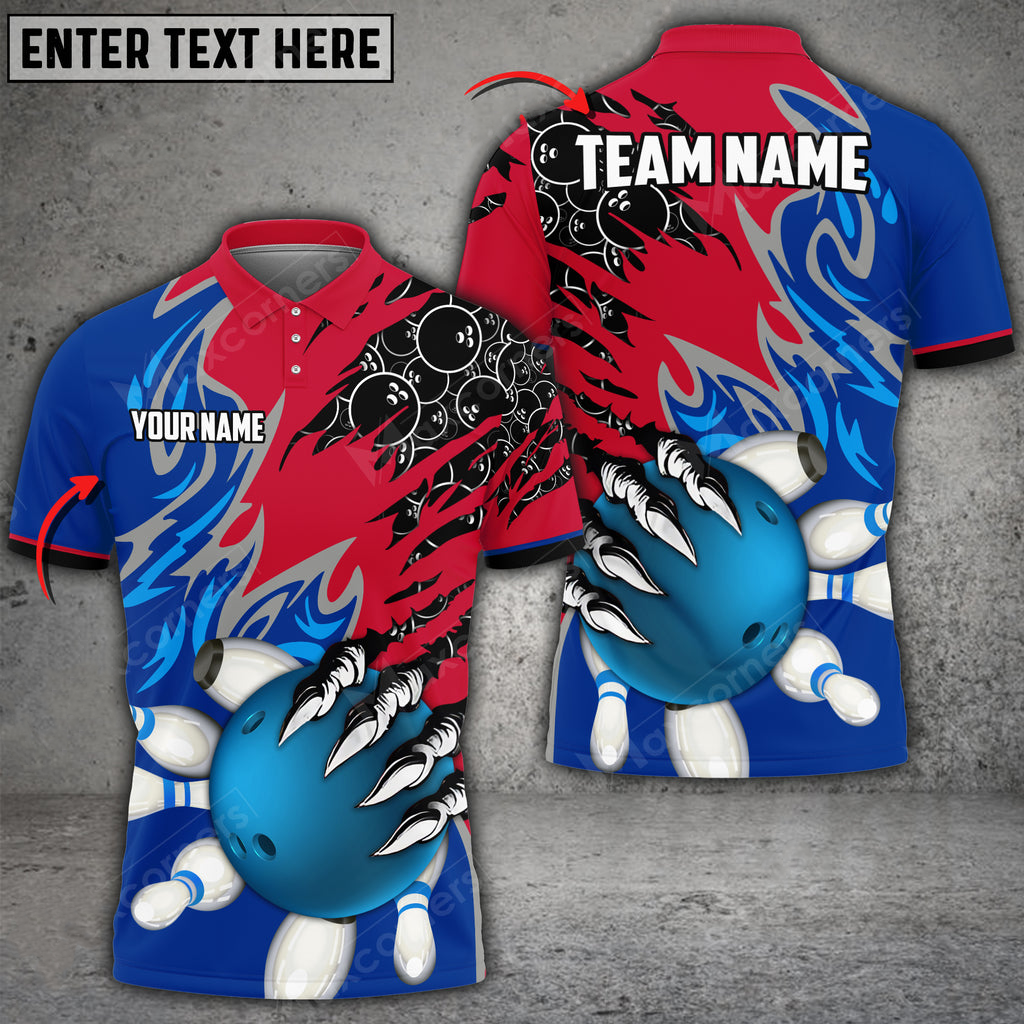 Bowling And Pins Evil Art Pattern Multicolored Bowling Jerseys Custom Name And Team 3D Polo Shirt BO0456