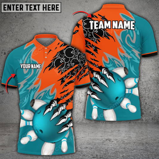 Bowling And Pins Evil Art Pattern Multicolored Bowling Jerseys Custom Name And Team 3D Polo Shirt BO0456