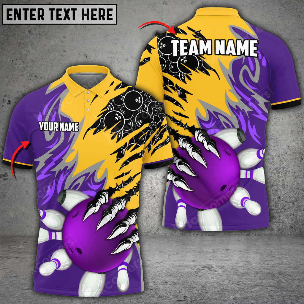 Bowling And Pins Evil Art Pattern Multicolored Bowling Jerseys Custom Name And Team 3D Polo Shirt BO0456