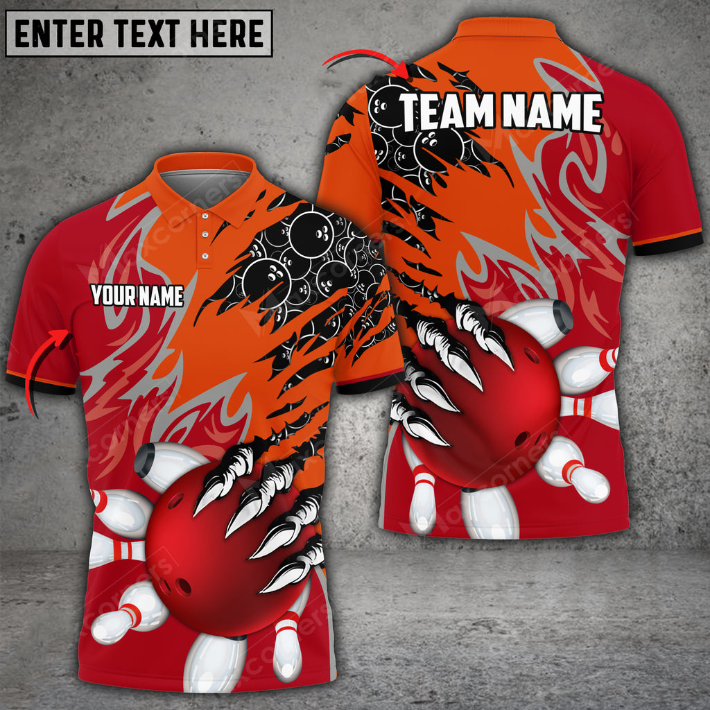 Bowling And Pins Evil Art Pattern Multicolored Bowling Jerseys Custom Name And Team 3D Polo Shirt BO0456