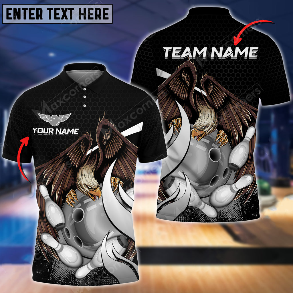 Bowling And Pins Eagle Ball Multicolored Bowling Jerseys Custom Name And Team 3D Polo Shirt BO0457