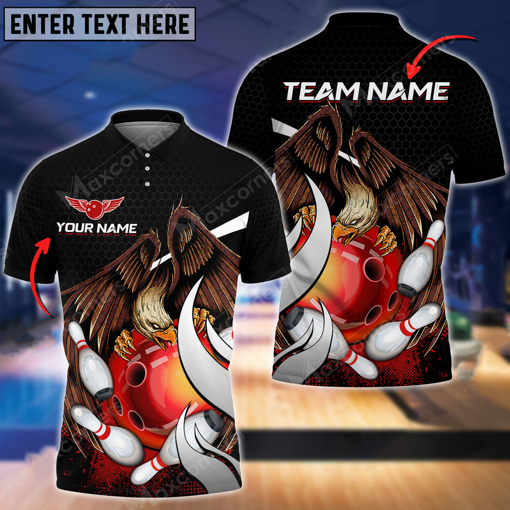 Bowling And Pins Eagle Ball Multicolored Bowling Jerseys Custom Name And Team 3D Polo Shirt BO0457