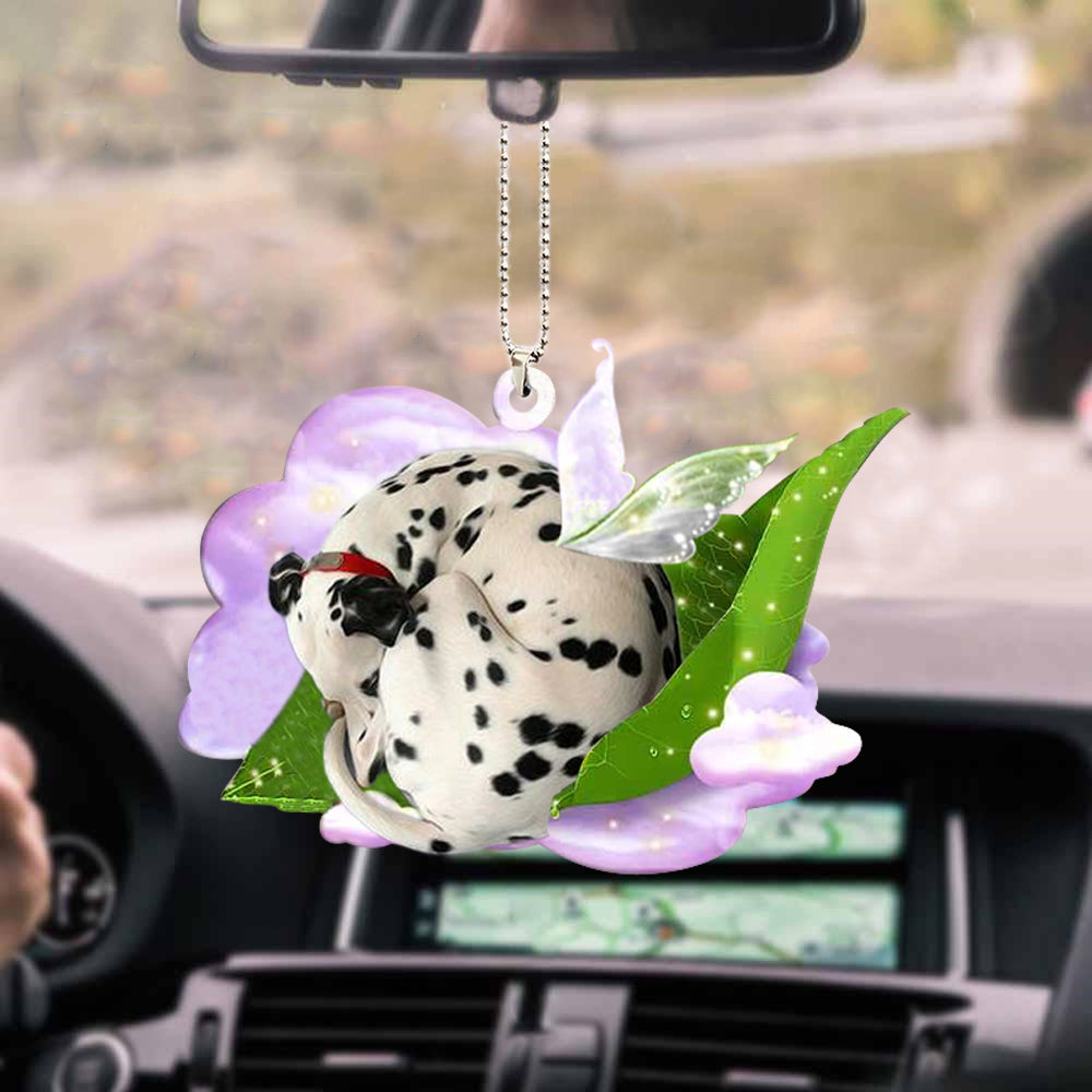 Cool Dalmatian Sleeping Ornaments, Dog Sleep On Fallen Leaves Two Sided Car Ornament OO0545