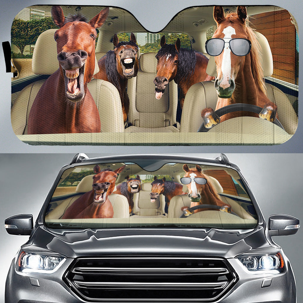 Horse Family Driving The Car Sun Shade, Best Car Sunshade Summer SO0059