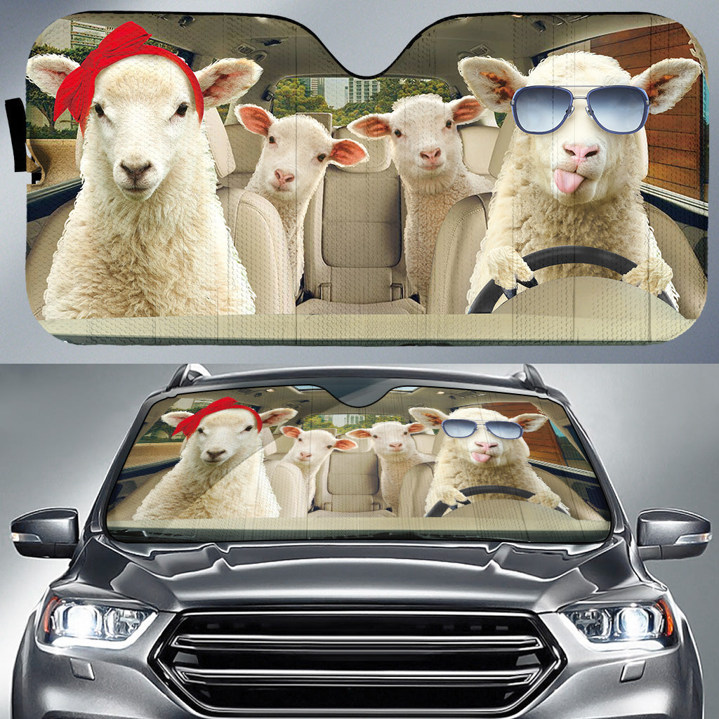 Driving Sheep All Over Printed 3D Sun Shade Car Cover, Best Sun Shade Car SO0373