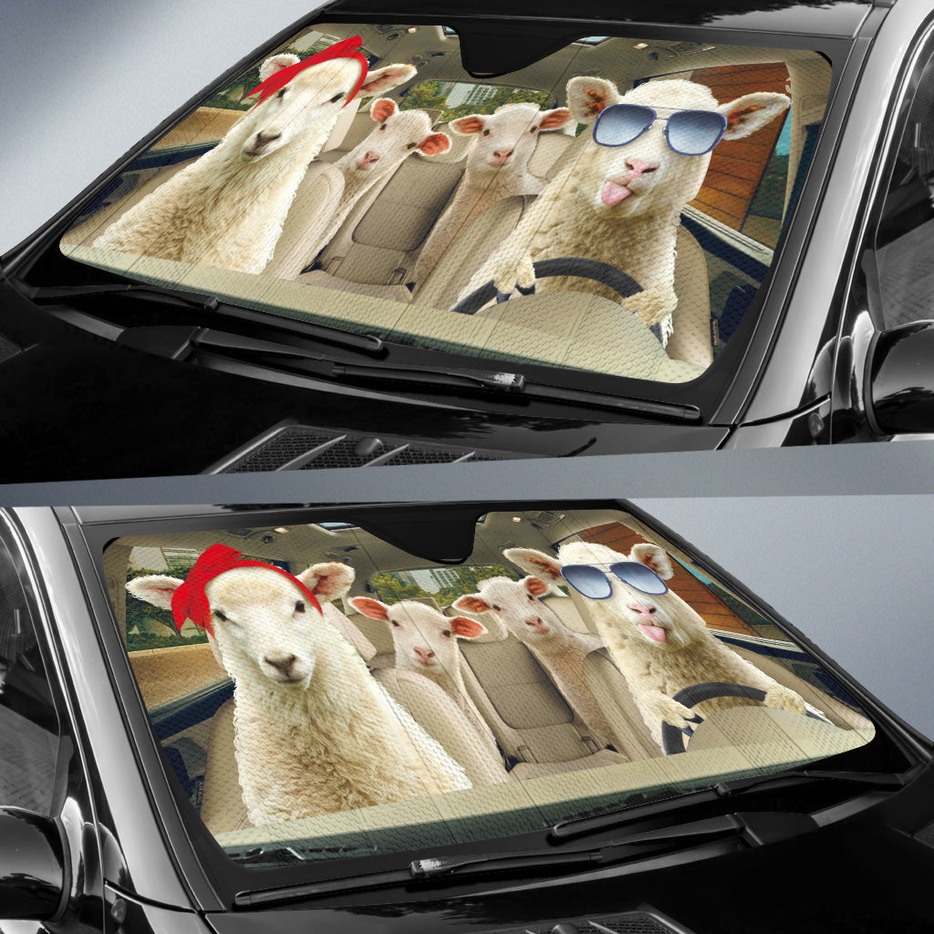 Driving Sheep All Over Printed 3D Sun Shade Car Cover, Best Sun Shade Car SO0373