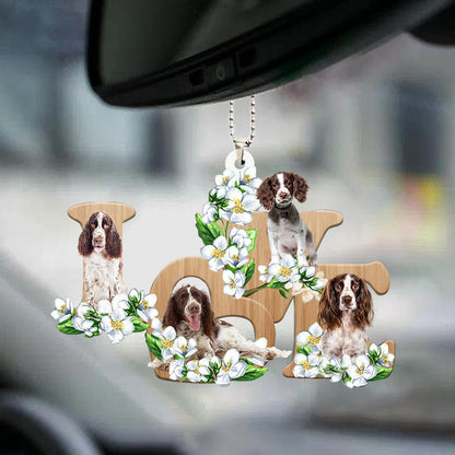 English Springer Spaniel Love Flowers Dog Lover Car Hanging Acrylic Ornament OO0899