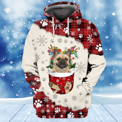 Fawn French Bulldog In Snow Pocket Merry Christmas Unisex Hoodie SO0493