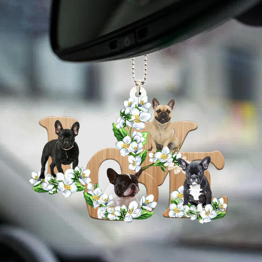 French Bulldog Love Flowers Dog Lover Car Hanging Ornament Vehicle Decor OO0878