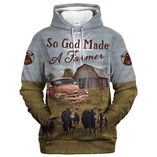 3D Full Print Black Angus Hoodie For Adults, So God Made A Farmer Hoodie SO0453