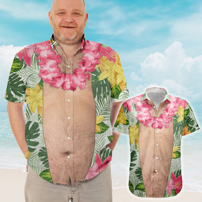 Funny Big Belly Aloha With Tropical Flowers - Custom Hawaiian Shirt HA0084