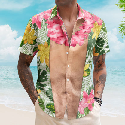 Funny Big Belly Aloha With Tropical Flowers - Custom Hawaiian Shirt HA0084