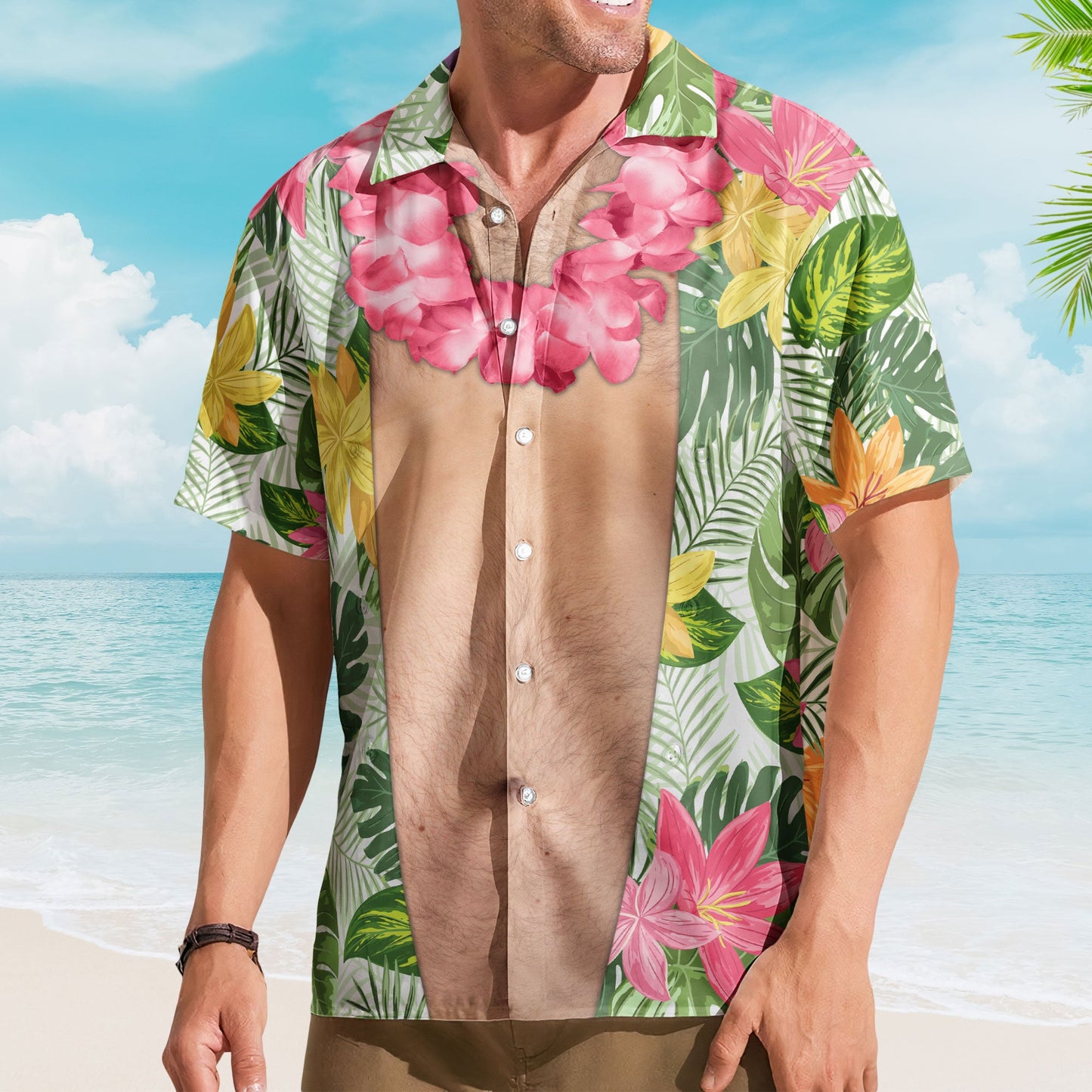 Funny Big Belly Aloha With Tropical Flowers - Custom Hawaiian Shirt HA0084