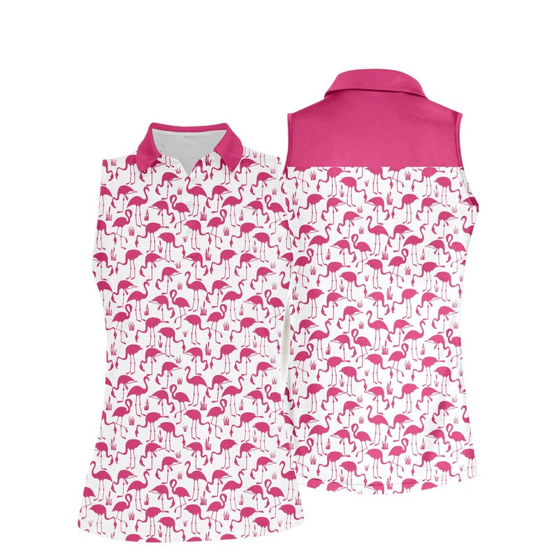 Funny Flamingo Golf Sleeveless Polo Shirt For Women, Gold Club shirt, Gift for golf lover SO0868