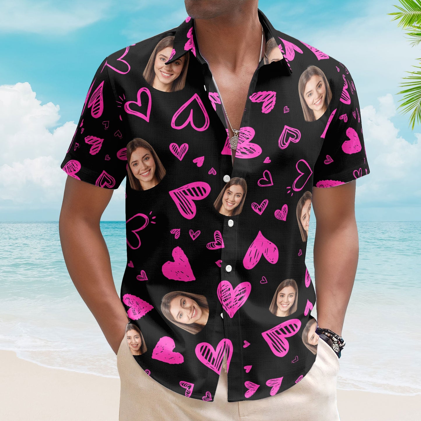 Funny Heart Custom Face Valentine's Day Gift - Custom Photo Hawaiian Shirts HA0028