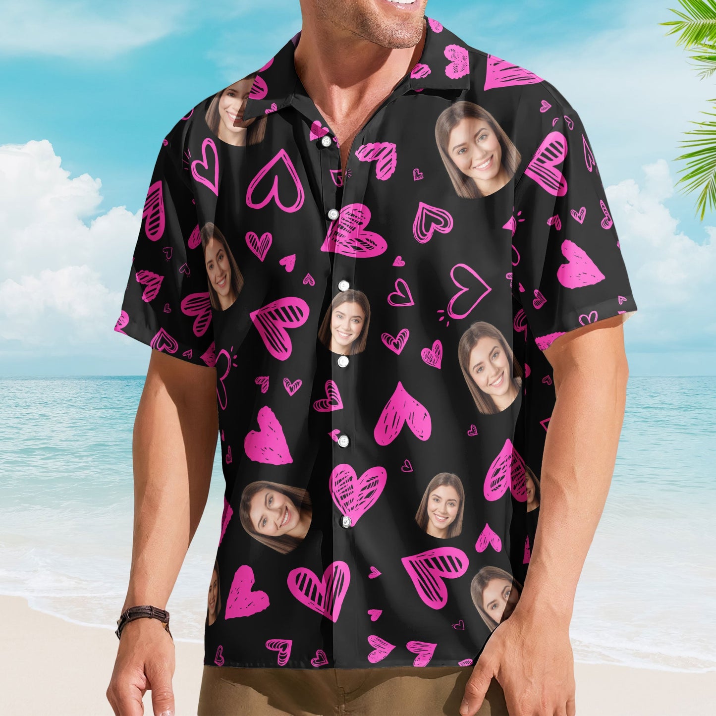 Funny Heart Custom Face Valentine's Day Gift - Custom Photo Hawaiian Shirts HA0028