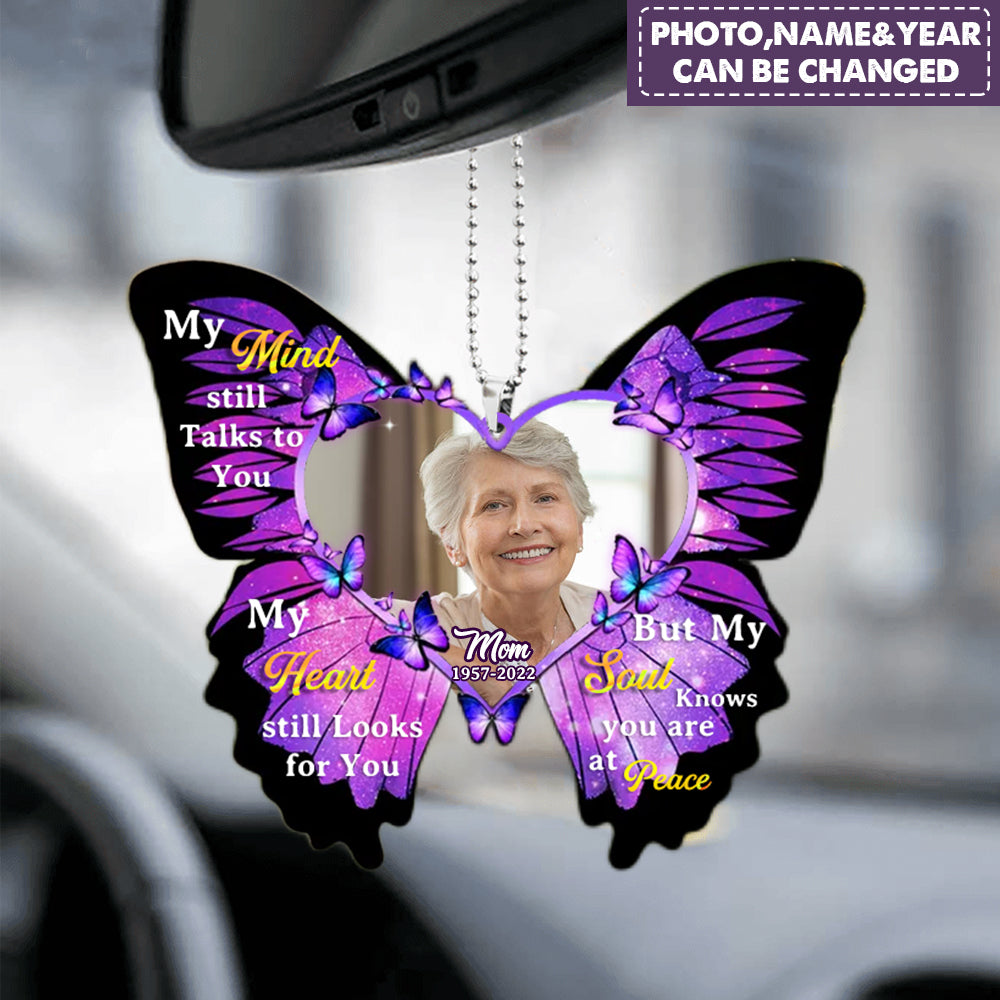 Custom Photo Memorial Ornament My Mind Heart Butterfly Ornament Hanging For Car Tree OO0978