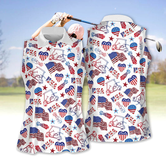 4th of july pattern women golf apprarel, women short sleeve polo shirt, sleeveless polo shirt GY0334