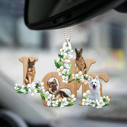 German Shepherd Love Flowers Dog Lover Car Hanging Ornament Vehicle Decor Lasfour OO0877