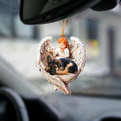 Sleeping German Shepherd Protected By Angel Car Hanging Ornament Lasfour OO0022