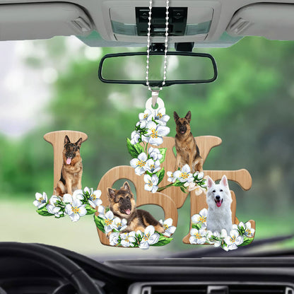 German Shepherd Love Flowers Dog Lover Car Hanging Ornament Vehicle Decor Lasfour OO0877