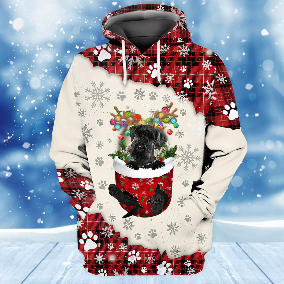 Giant Schnauzer In Snow Pocket Merry Christmas Unisex Hoodie SO0496