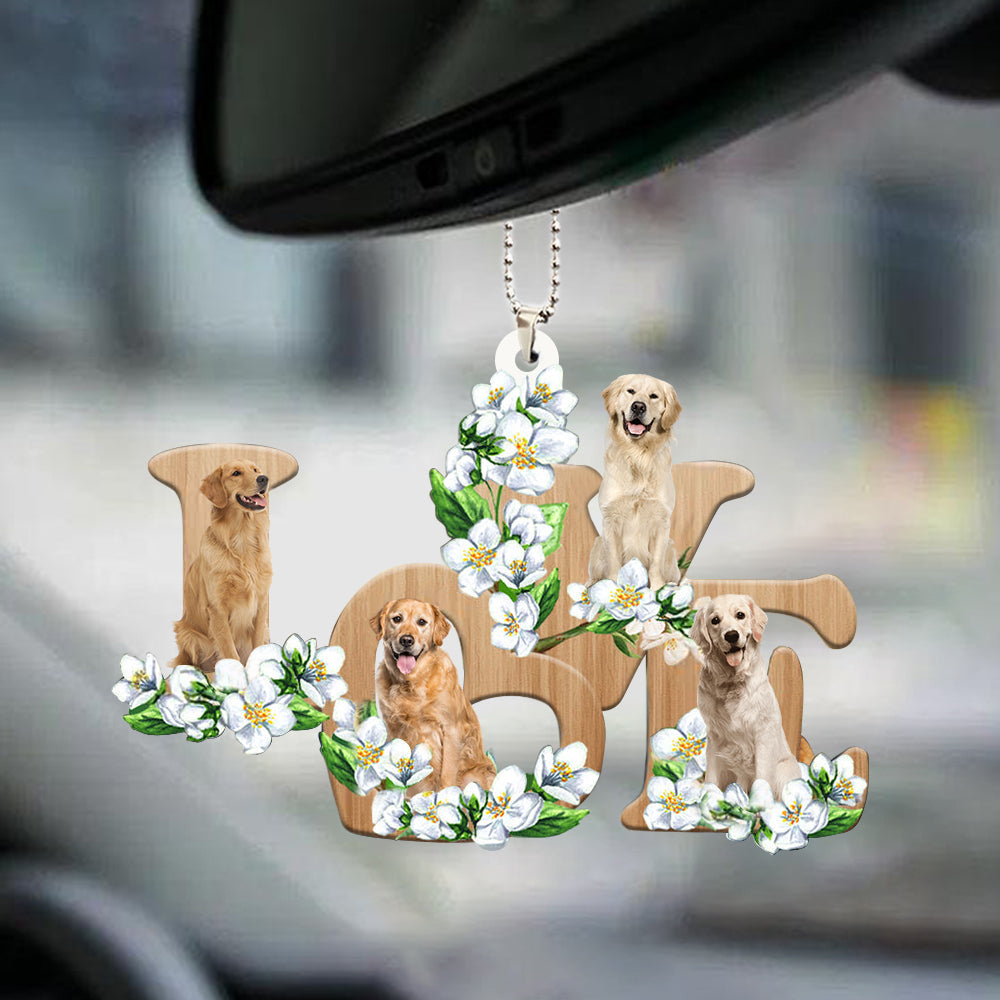 Golden Retriever Love Flowers Dog Lover Car Hanging Ornament Two Sides OO0898