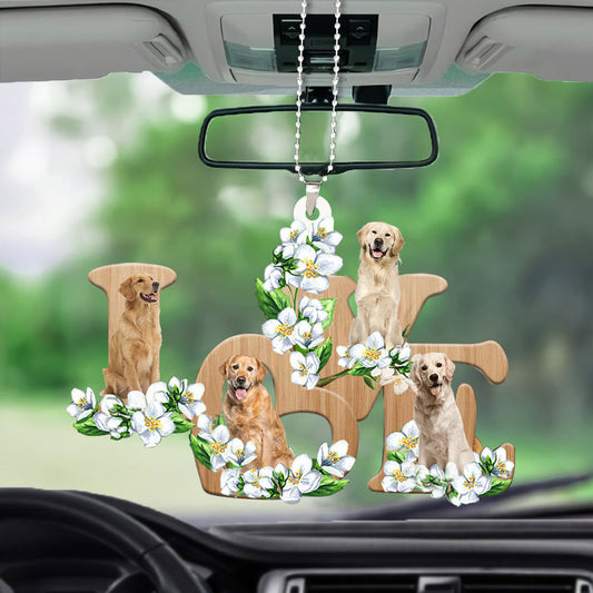 Golden Retriever Love Flowers Dog Lover Car Hanging Ornament Two Sides OO0898