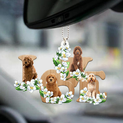 Goldendoodle Love Flowers Dog Lover Car Hanging Ornament 2 Sides OO0897