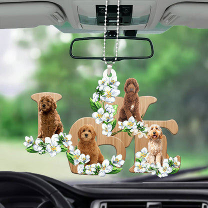 Goldendoodle Love Flowers Dog Lover Car Hanging Ornament 2 Sides OO0897